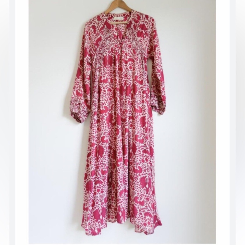 Natalie Martin Fiore Silk Pink and White Maxi Dress